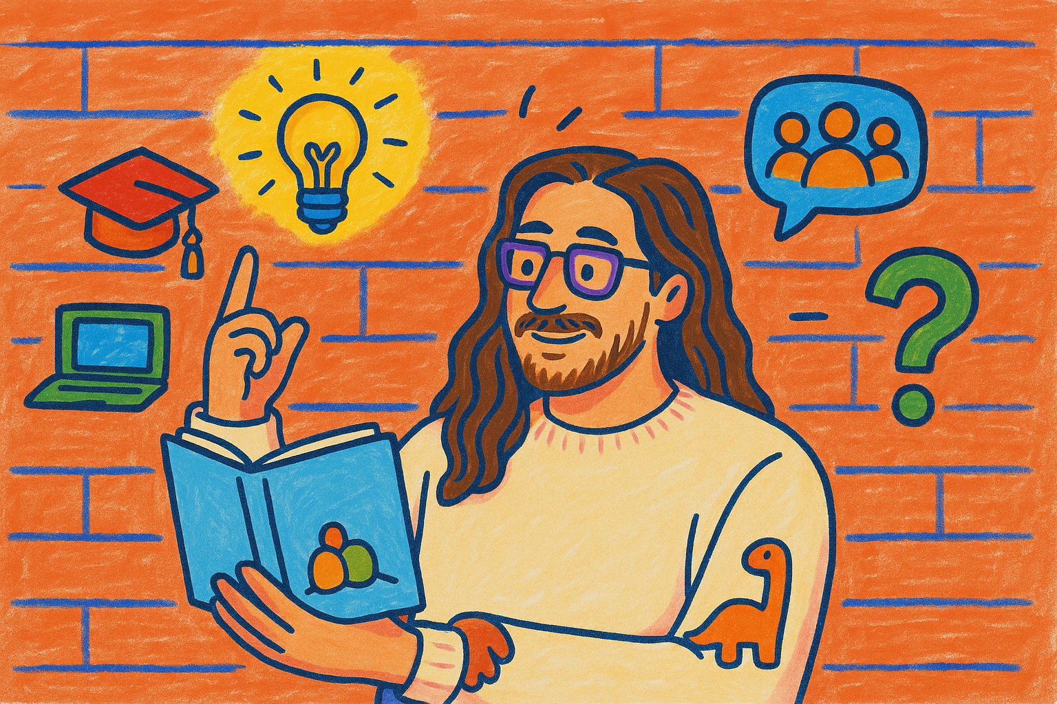 An illustration of Daniel holding a book